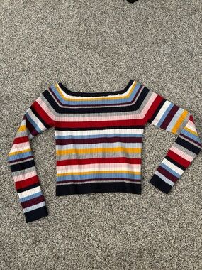 Authentic Kendall & Kylie Multicolor Striped Off-Shoulder Sweater